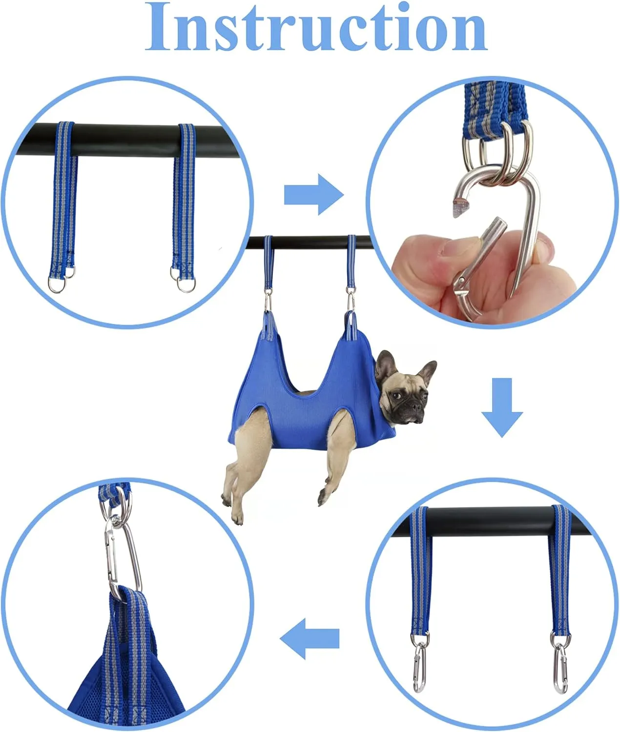 10 in 1 Pet Grooming Hammock Harness with Nail Clippers/Trimmer, Grooming Sling for Small Animals Nail Trimming/Clipping For Cat&Dog (XXS/Under 10lb Blue)