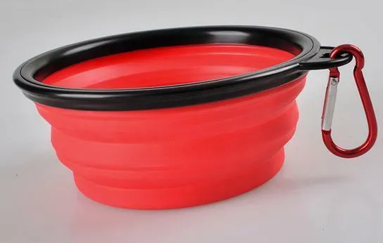 2 Collapsible Travel Dog Food Water Bowls BPA Lead Free Carbiners Red Blue Green