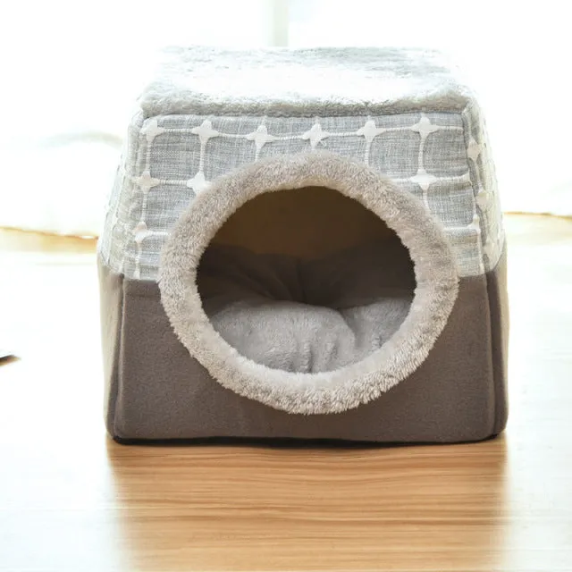 2 In 1 Cat Tent Cave Bed Soft Indoor
