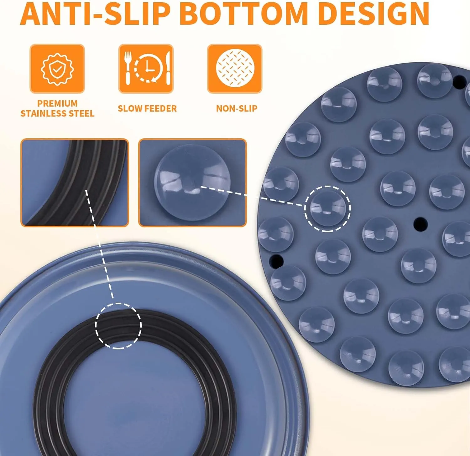 2-in-1 Metal Slow Feeder Dog Bowl, Bestalk Stainless Steel Dog Bowls with Silicone Slow Feeder Insert, Food Grade 304 Water Food Bowl with Anti-Slip Base for Small, Medium, Large Dogs
