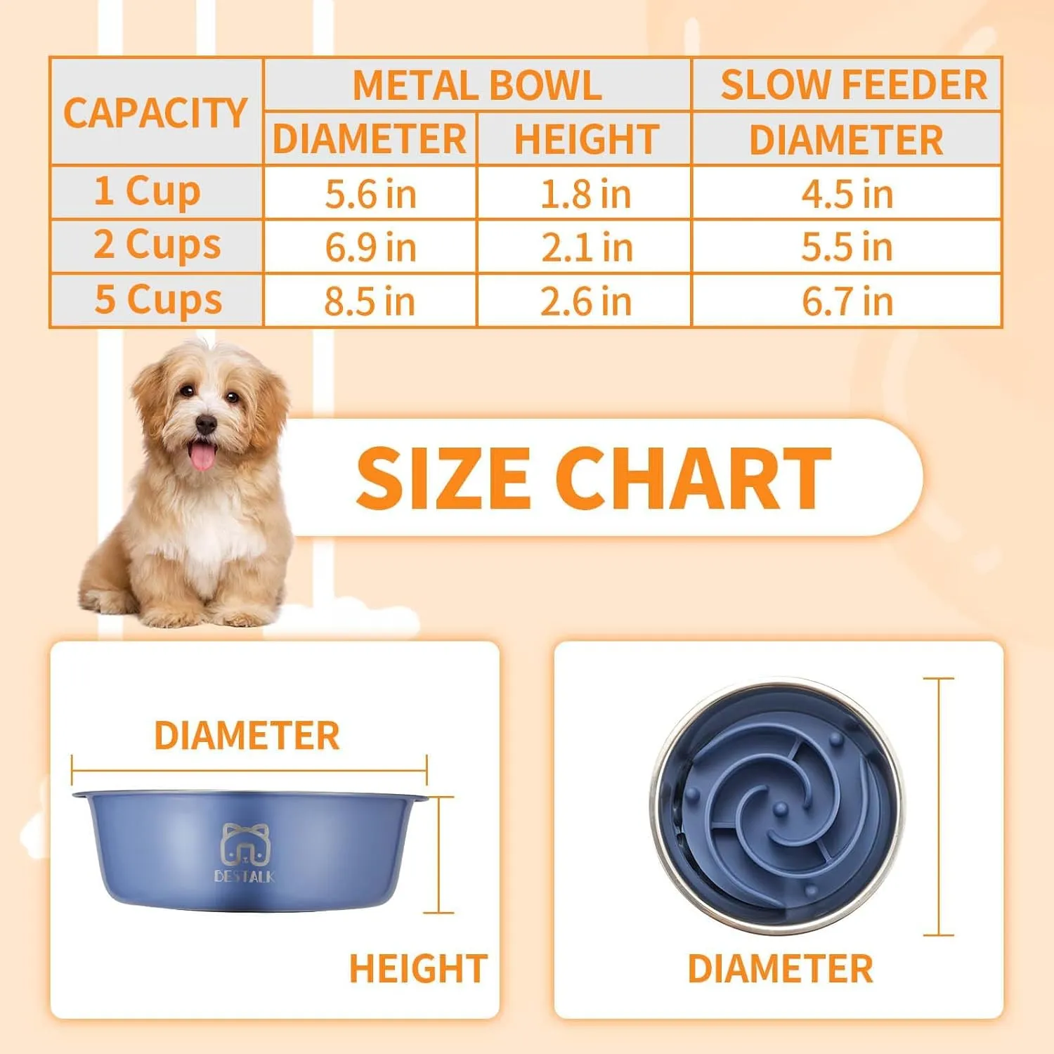 2-in-1 Metal Slow Feeder Dog Bowl, Bestalk Stainless Steel Dog Bowls with Silicone Slow Feeder Insert, Food Grade 304 Water Food Bowl with Anti-Slip Base for Small, Medium, Large Dogs