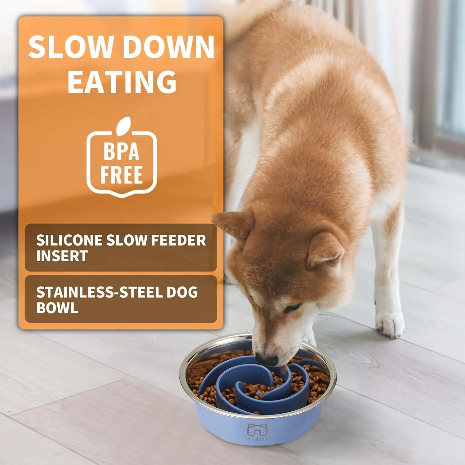 2-in-1 Metal Slow Feeder Dog Bowl, Bestalk Stainless Steel Dog Bowls with Silicone Slow Feeder Insert, Food Grade 304 Water Food Bowl with Anti-Slip Base for Small, Medium, Large Dogs