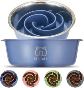 2-in-1 Metal Slow Feeder Dog Bowl, Bestalk Stainless Steel Dog Bowls with Silicone Slow Feeder Insert, Food Grade 304 Water Food Bowl with Anti-Slip Base for Small, Medium, Large Dogs