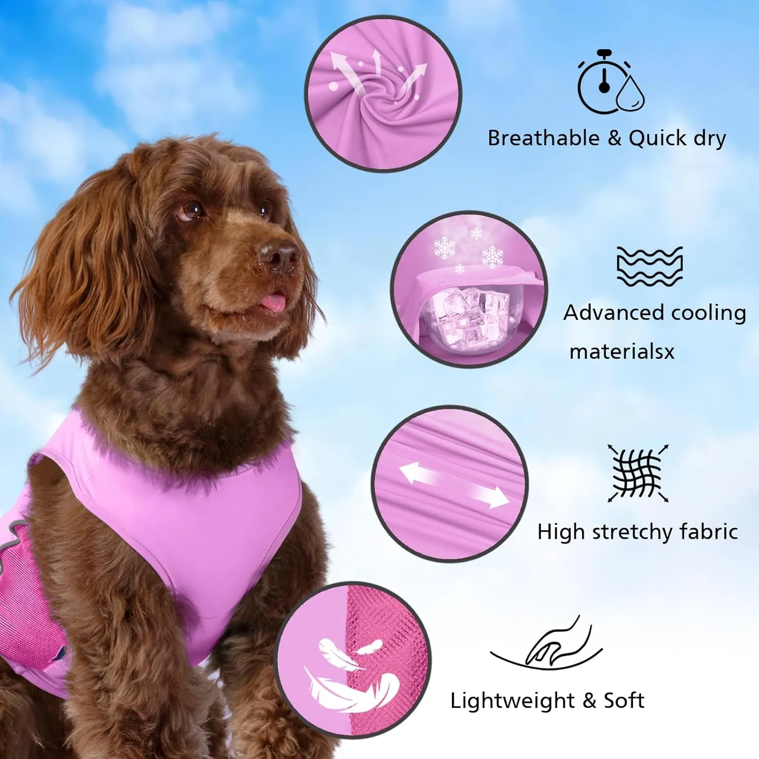 2 Pack UPF 50  Sun Protection Sports Fan Pet T-Shirts, Quick-Dry Soft Clothes for Large Dogs, Tshirts With Reflective Strip Sleeveless Vest Pet Apparel P23ST00504XXXL