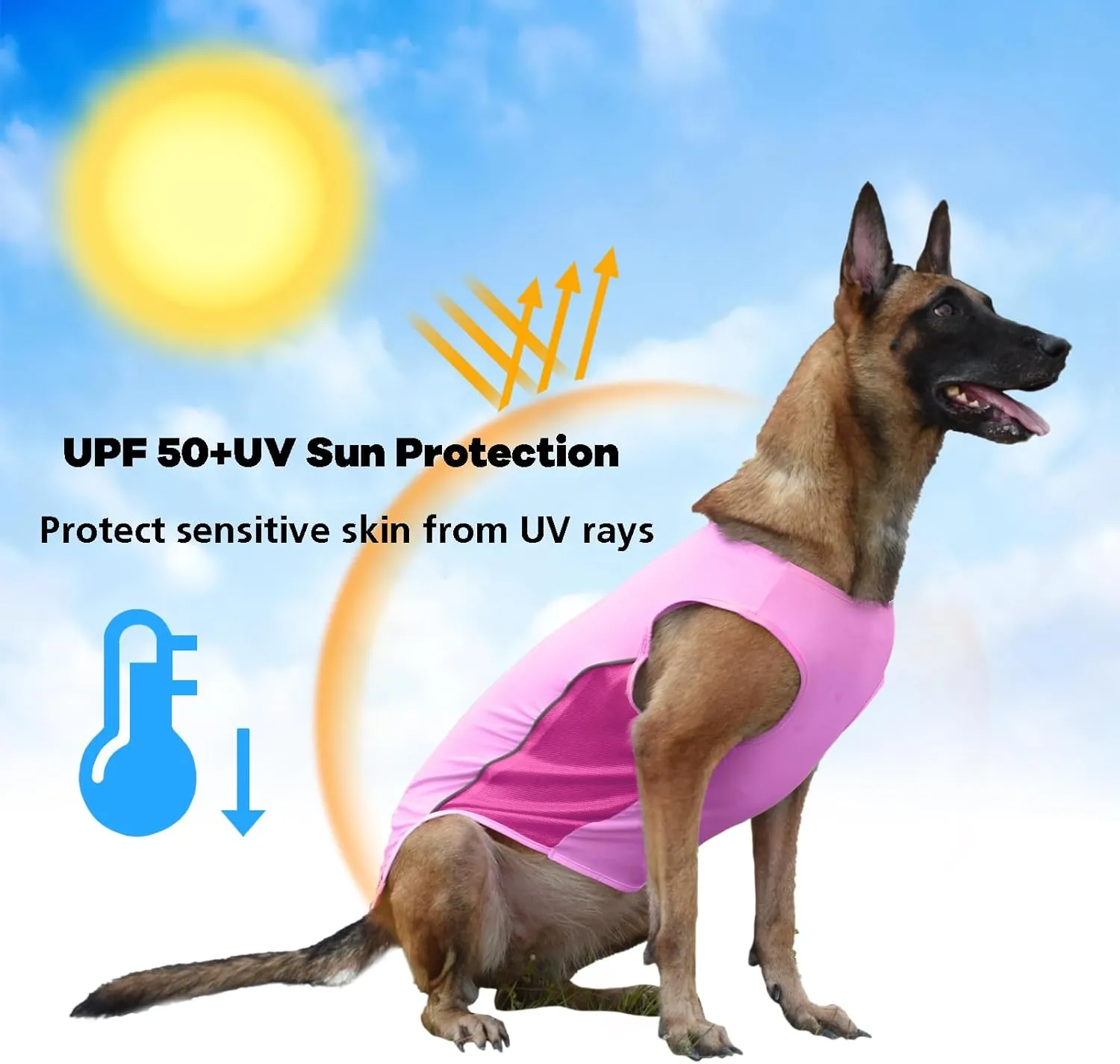 2 Pack UPF 50  Sun Protection Sports Fan Pet T-Shirts, Quick-Dry Soft Clothes for Large Dogs, Tshirts With Reflective Strip Sleeveless Vest Pet Apparel P23ST00504XXXL