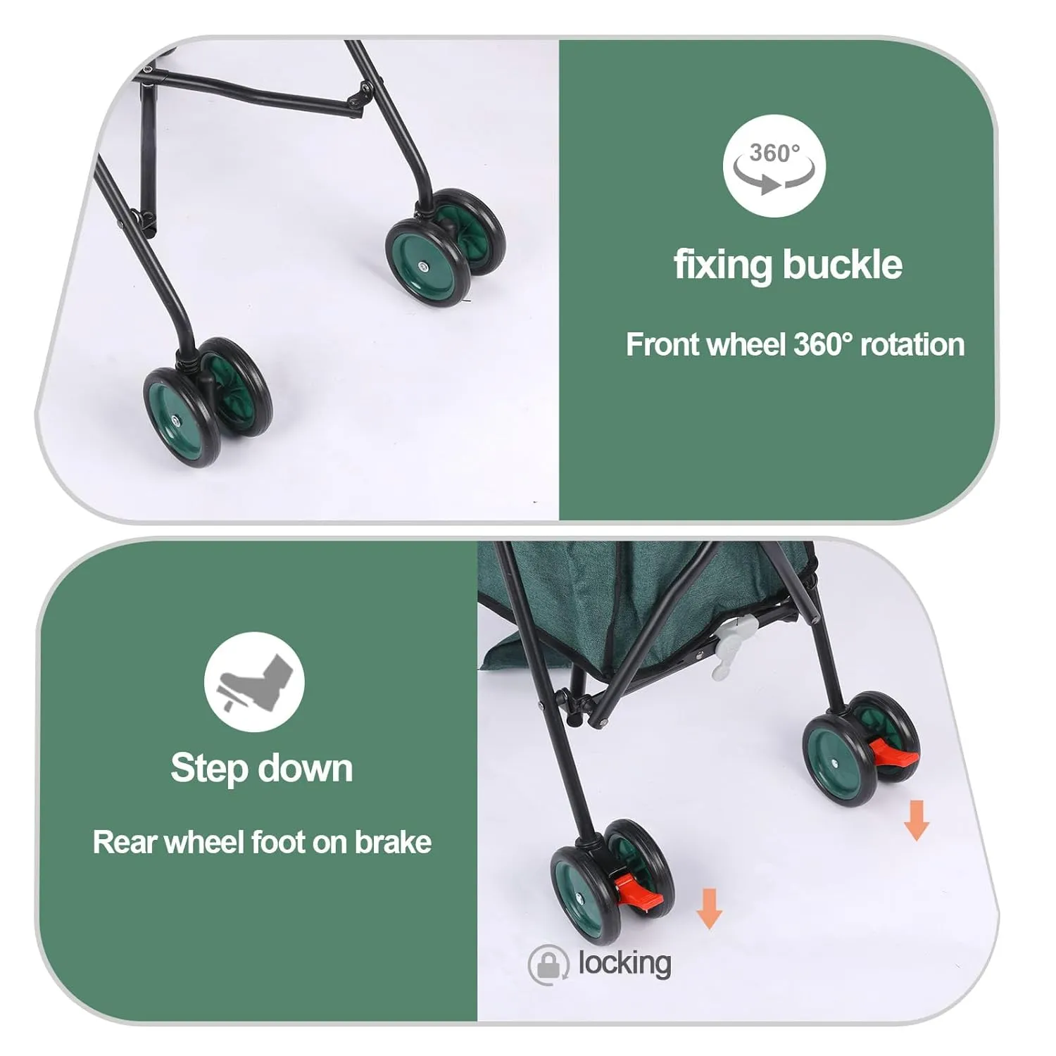 3 in 1 Pet Stroller for Small Dogs and Cats, Foldable Pet Stroller with Adjustable Handle, 6 Wheels, Breathable Mesh, Large Capacity, Easy to Carry, Green (Dark Green B)