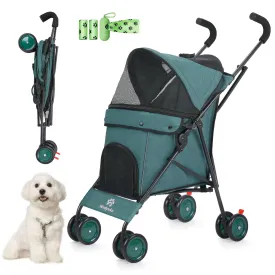 3 in 1 Pet Stroller for Small Dogs and Cats, Foldable Pet Stroller with Adjustable Handle, 6 Wheels, Breathable Mesh, Large Capacity, Easy to Carry, Green (Dark Green B)