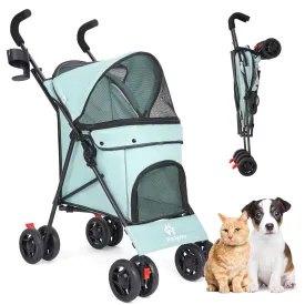 3 in 1 Pet Stroller for Small Dogs and Cats, Foldable Pet Stroller with Adjustable Handle, 6 Wheels, Breathable Mesh, Large Capacity, Easy to Carry, Green (Tealblue)