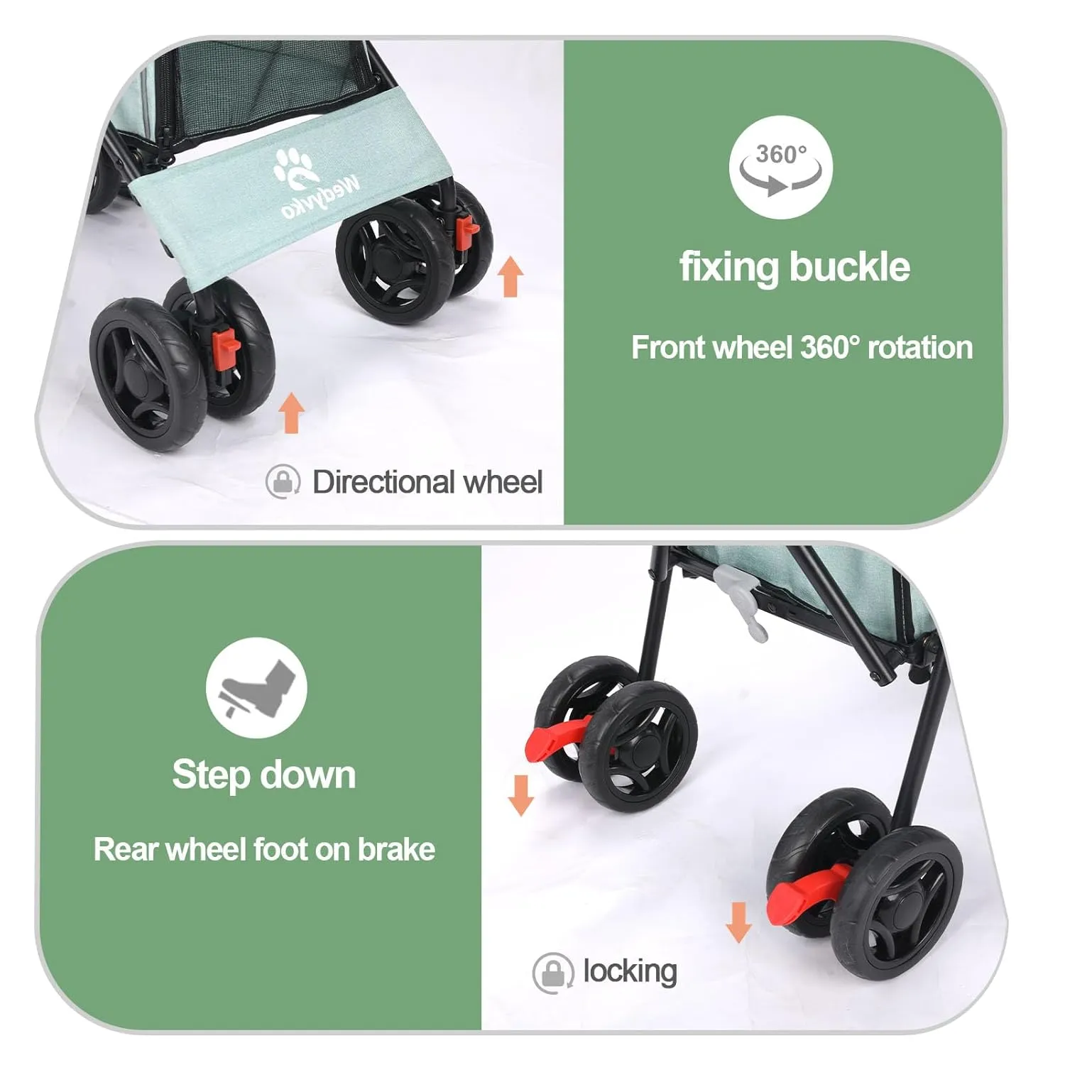 3 in 1 Pet Stroller for Small Dogs and Cats, Foldable Pet Stroller with Adjustable Handle, 6 Wheels, Breathable Mesh, Large Capacity, Easy to Carry, Green (Tealblue)