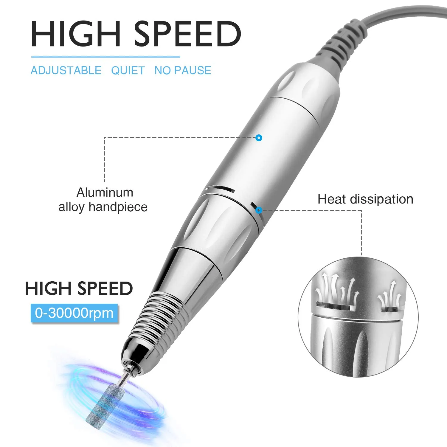 30000RPM Portable Nail Drill Machine, AZ GOGO Professional Rechargeable Electric Efile Nail Drill for Acrylic Gel Nails, Manicure/Pedicure, Polishing, Cuticle - Salon or Home UseBlue