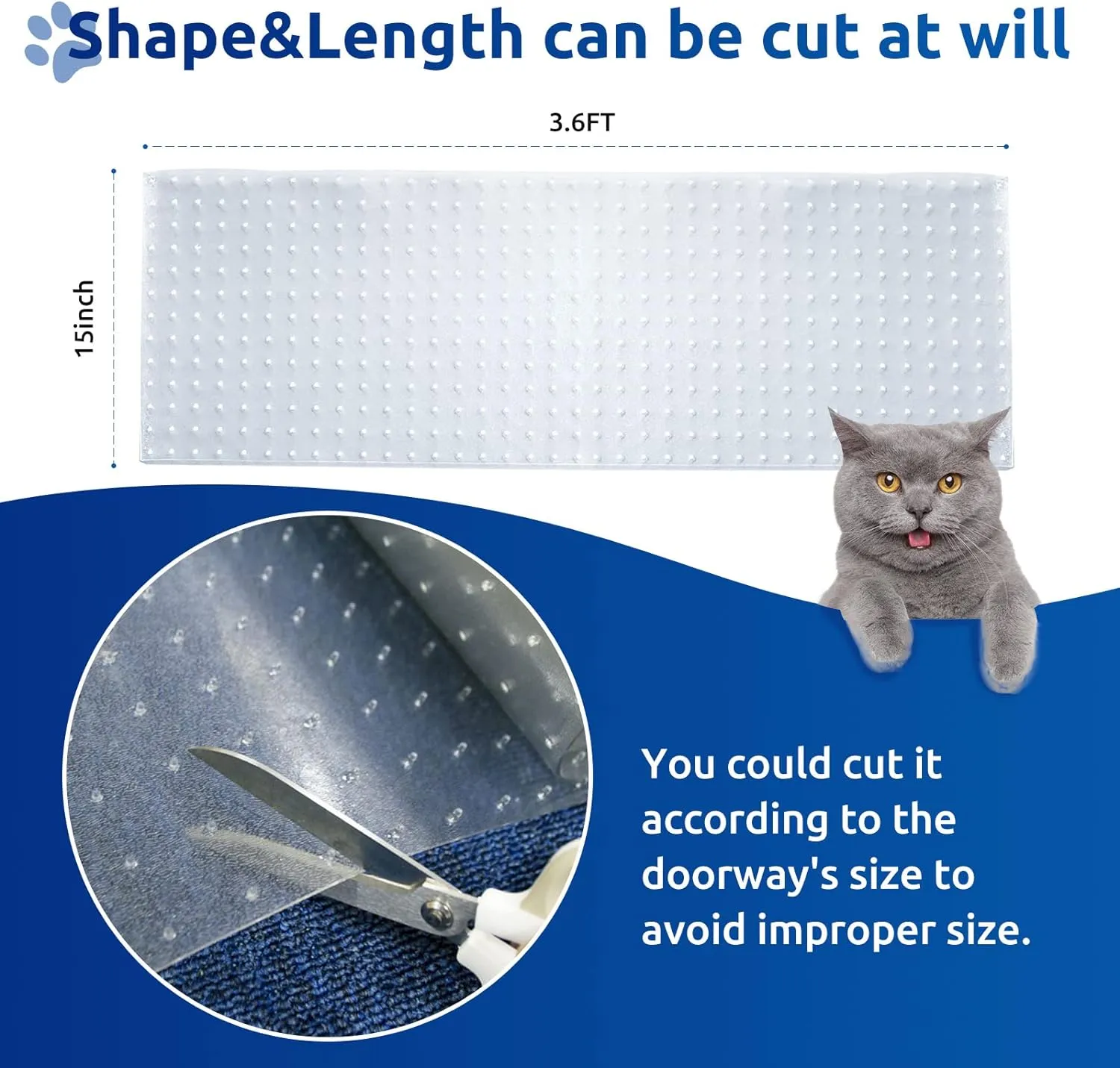 3.6FT Carpet Protector for Cats,Non Slip Cats Scratch Protectors for Pets,Carpet Scratch Stopper from Cat/Dog Scratching with Non-Slip Nail for Doorway Saver DIY Cut