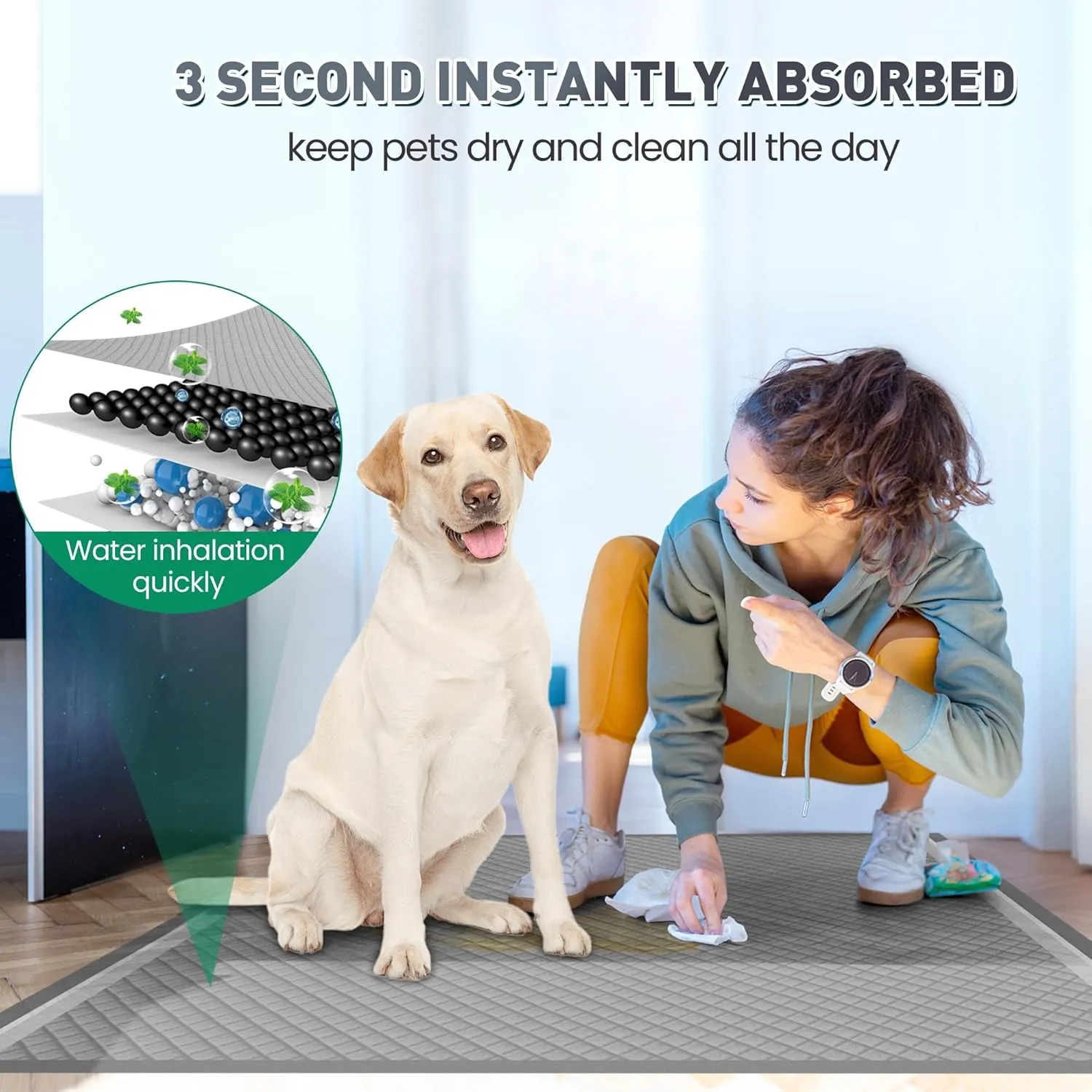 36"x36" Activated Charcoal Pee Pads for Dogs , 50 Count, Extra Large, Super Absorbent, Leakproof and Odor Resistant, Disposable Puppy Pads, Pet Training Pads, Potty Pads