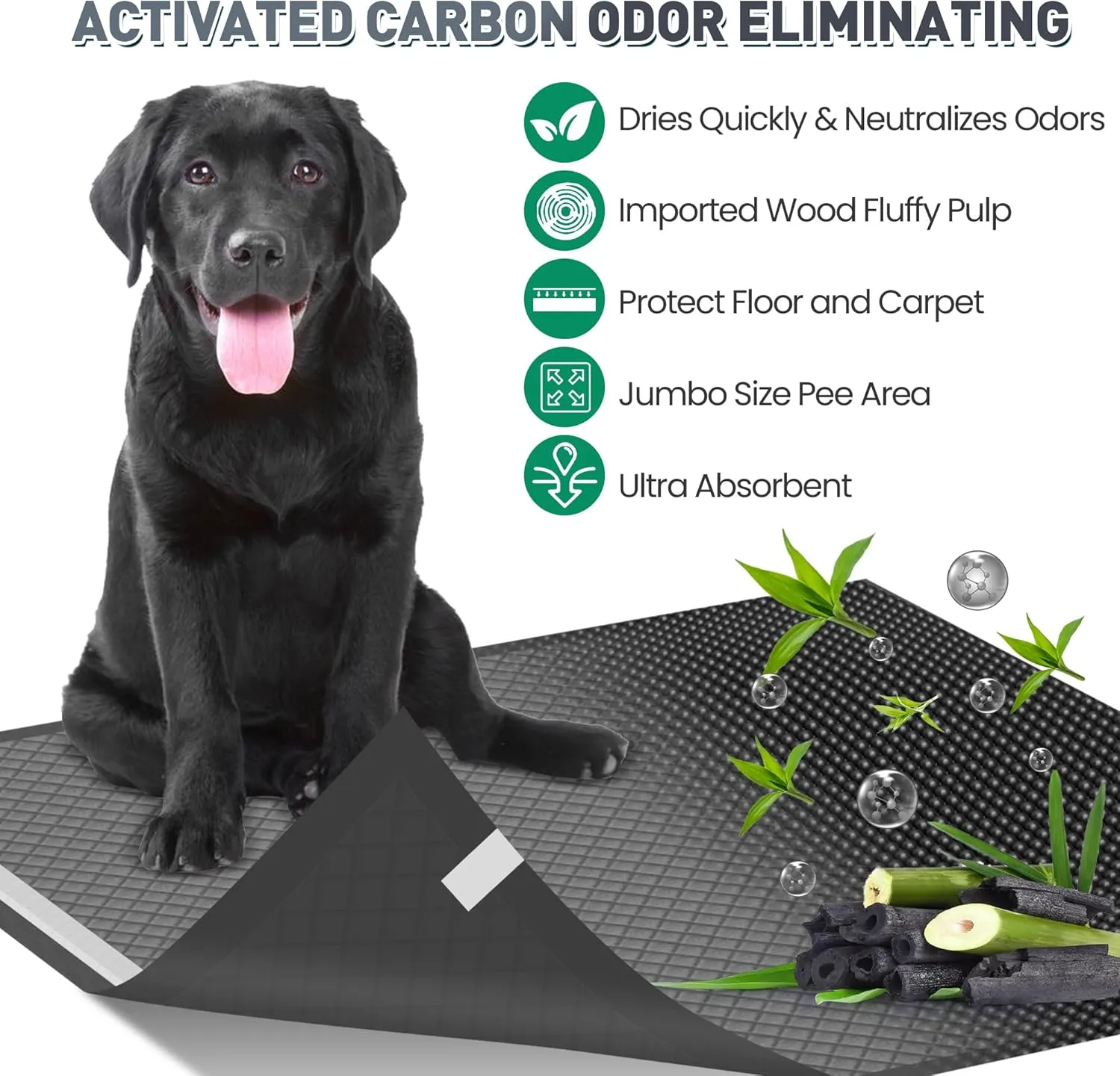 36"x36" Activated Charcoal Pee Pads for Dogs , 50 Count, Extra Large, Super Absorbent, Leakproof and Odor Resistant, Disposable Puppy Pads, Pet Training Pads, Potty Pads
