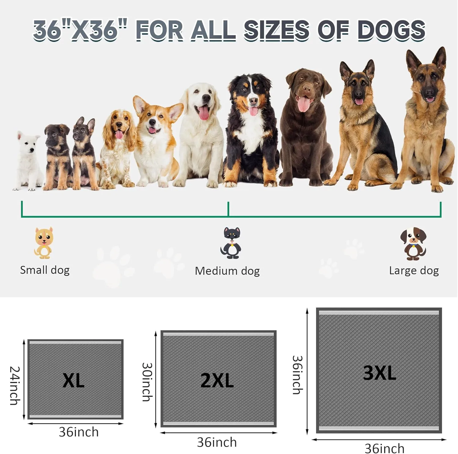 36"x36" Activated Charcoal Pee Pads for Dogs , 50 Count, Extra Large, Super Absorbent, Leakproof and Odor Resistant, Disposable Puppy Pads, Pet Training Pads, Potty Pads