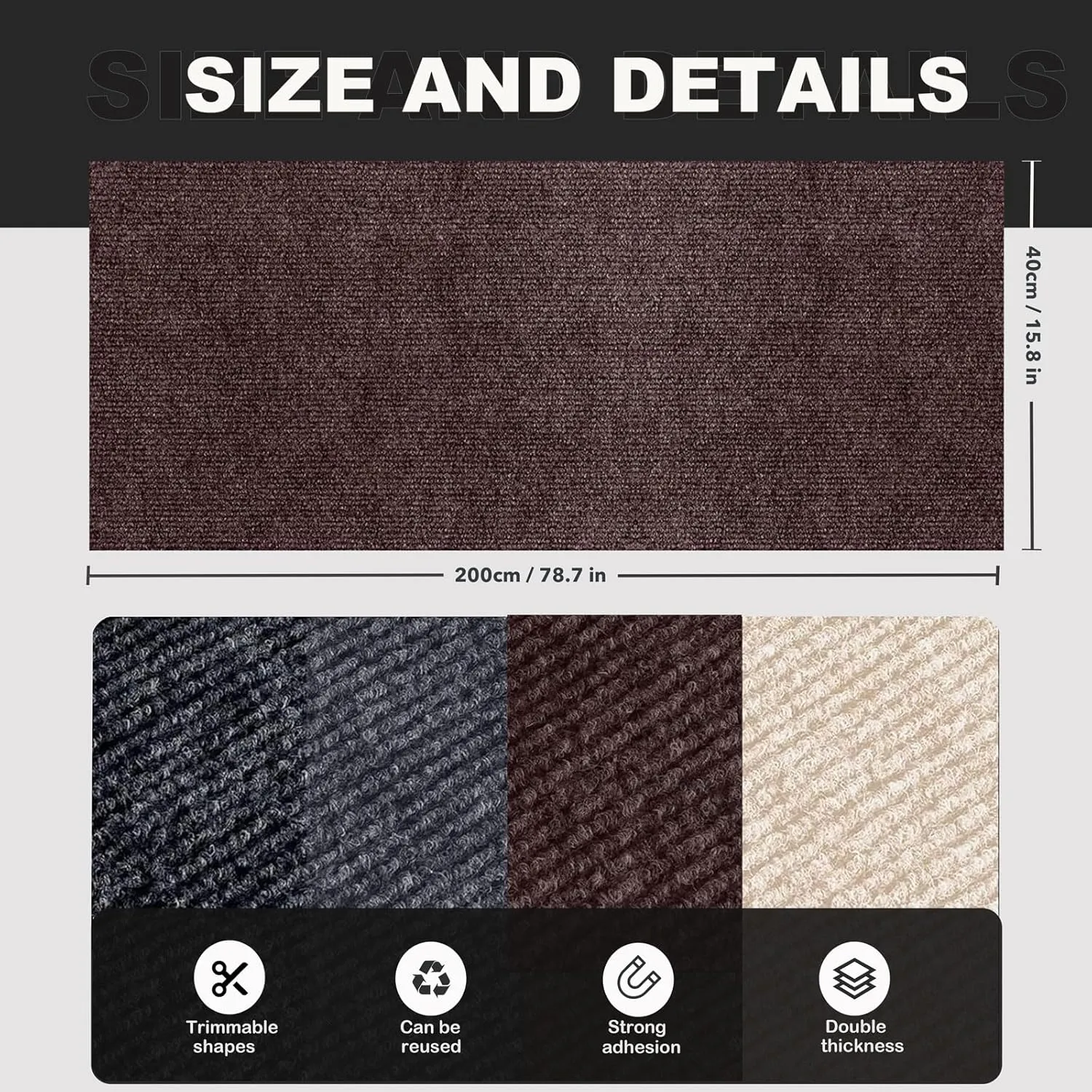 78.7"X15.8" Self-Adhesive Cat Scratching Mat - Durable Couch Protector from Cat Claws, DIY Furniture Protector for Couch, Sofa, Wall & Door - No Residue, Customizable, Safe for Cats (Brown)
