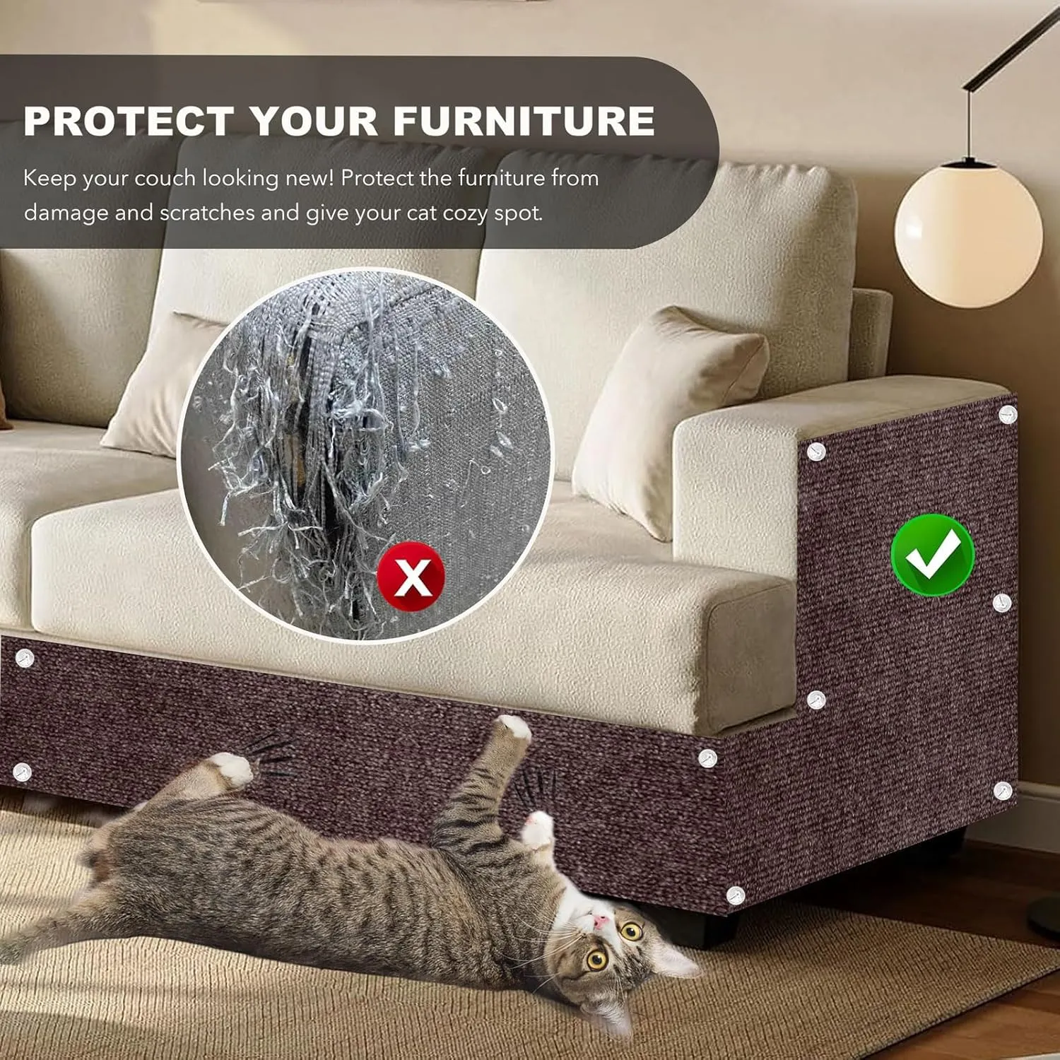 78.7"X15.8" Self-Adhesive Cat Scratching Mat - Durable Couch Protector from Cat Claws, DIY Furniture Protector for Couch, Sofa, Wall & Door - No Residue, Customizable, Safe for Cats (Brown)