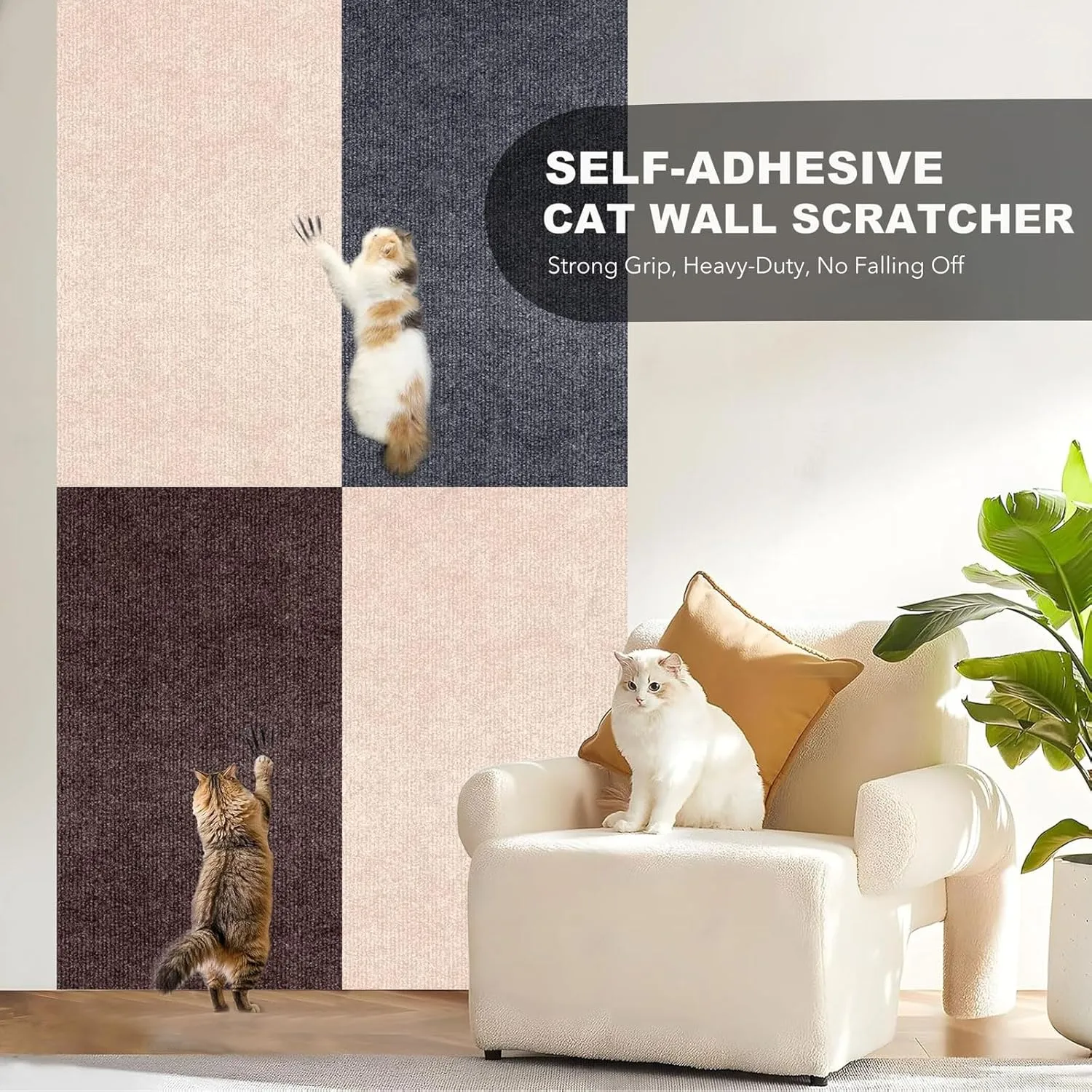 78.7"X15.8" Self-Adhesive Cat Scratching Mat - Durable Couch Protector from Cat Claws, DIY Furniture Protector for Couch, Sofa, Wall & Door - No Residue, Customizable, Safe for Cats (Brown)