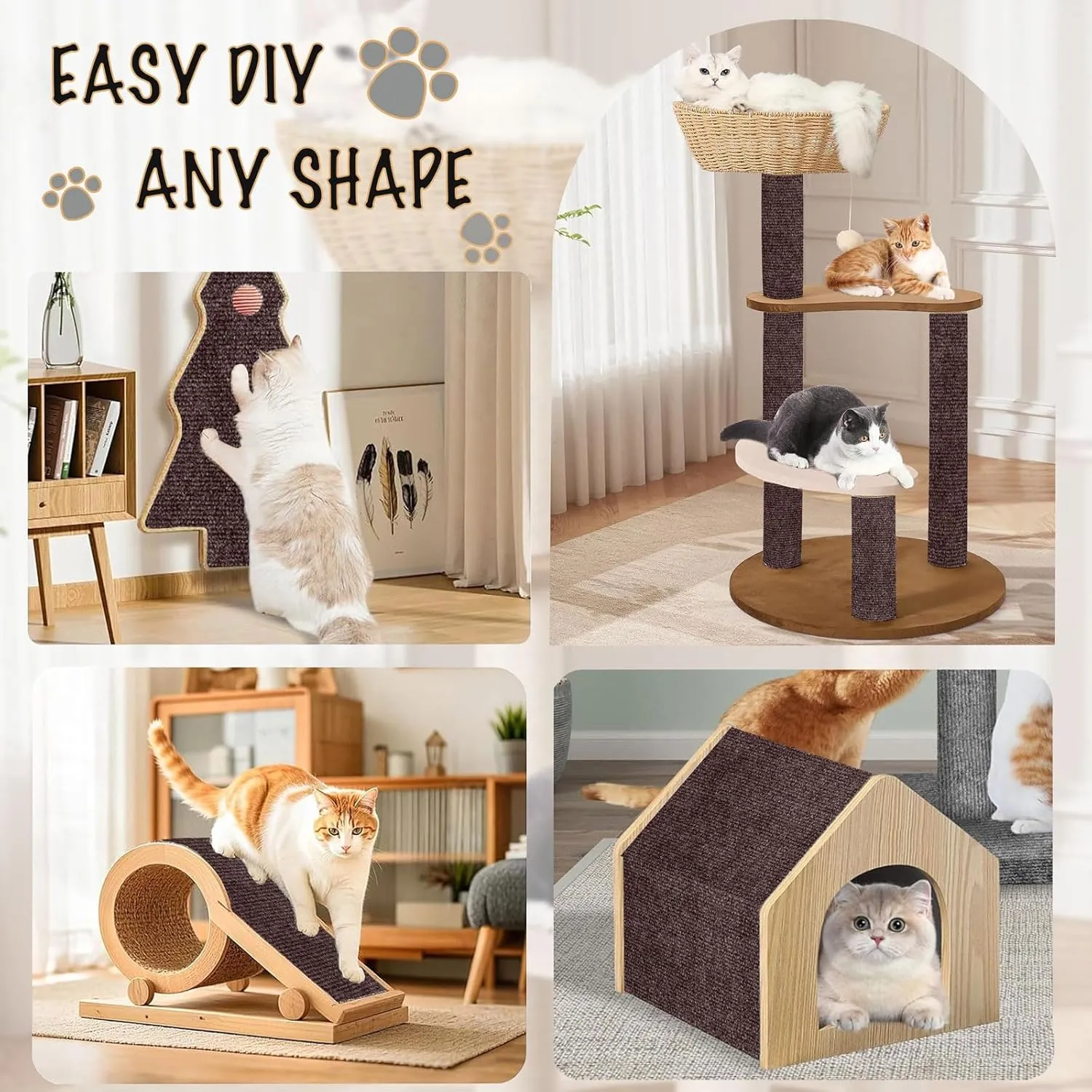 78.7"X15.8" Self-Adhesive Cat Scratching Mat - Durable Couch Protector from Cat Claws, DIY Furniture Protector for Couch, Sofa, Wall & Door - No Residue, Customizable, Safe for Cats (Brown)
