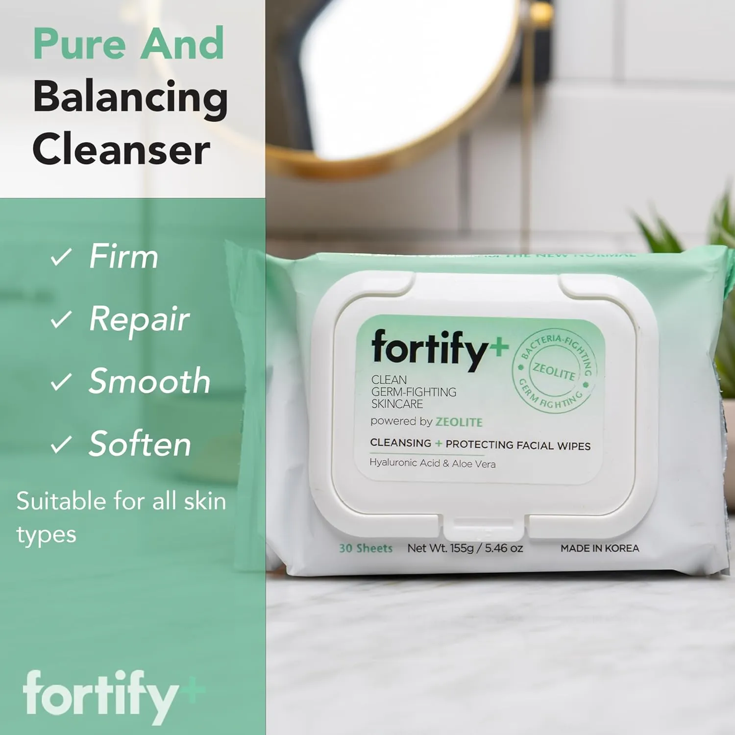 9-in-1 Korean Facial Cleansing Wipes with Zeolite - Natural Germ-Fighting & Hydrating - Protecting & Refreshing - Clean Beauty Face Wipes - 30 Count