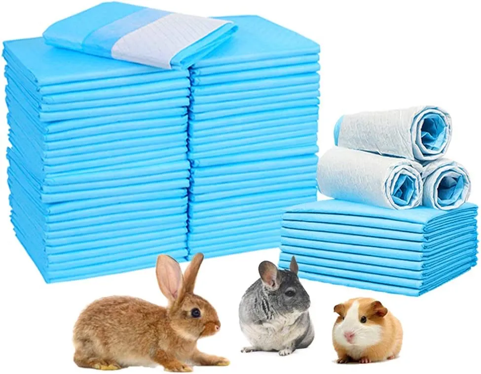 Amakunft Rabbit Pee Pads, Pet Toilet/ Potty Training Pads, Super Absorbent Guinea Pig Disposable Diaper for Hedgehog, Hamster, Chinchilla, Cat, Reptile and Other Small Animal (20pcs-18 x13, Blue)