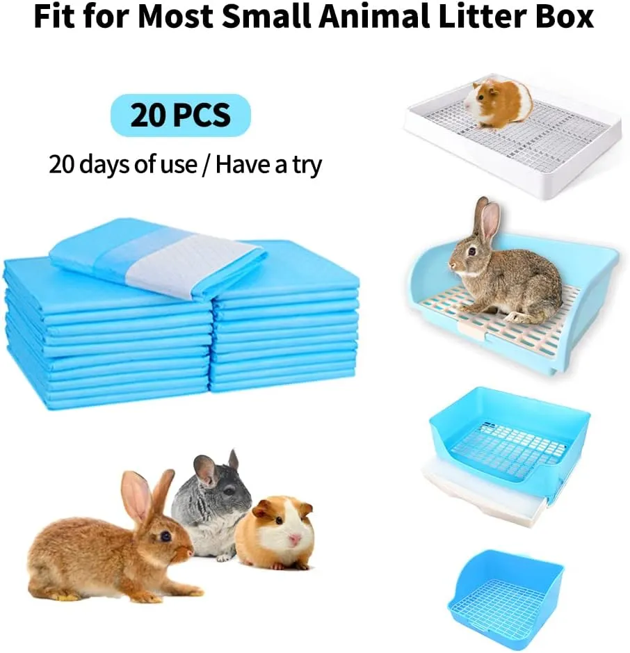 Amakunft Rabbit Pee Pads, Pet Toilet/ Potty Training Pads, Super Absorbent Guinea Pig Disposable Diaper for Hedgehog, Hamster, Chinchilla, Cat, Reptile and Other Small Animal (20pcs-18 x13, Blue)