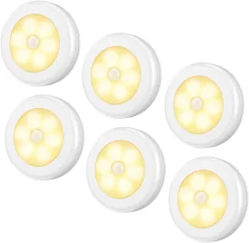 AMIR Upgraded 3.15 Motion Sensor Light Indoor, Cordless Battery Powered Stick on LED Night Lights for Closet, Stair, Under Cabinet, Hallway, Kitchen (Warm White - Pack of 6)