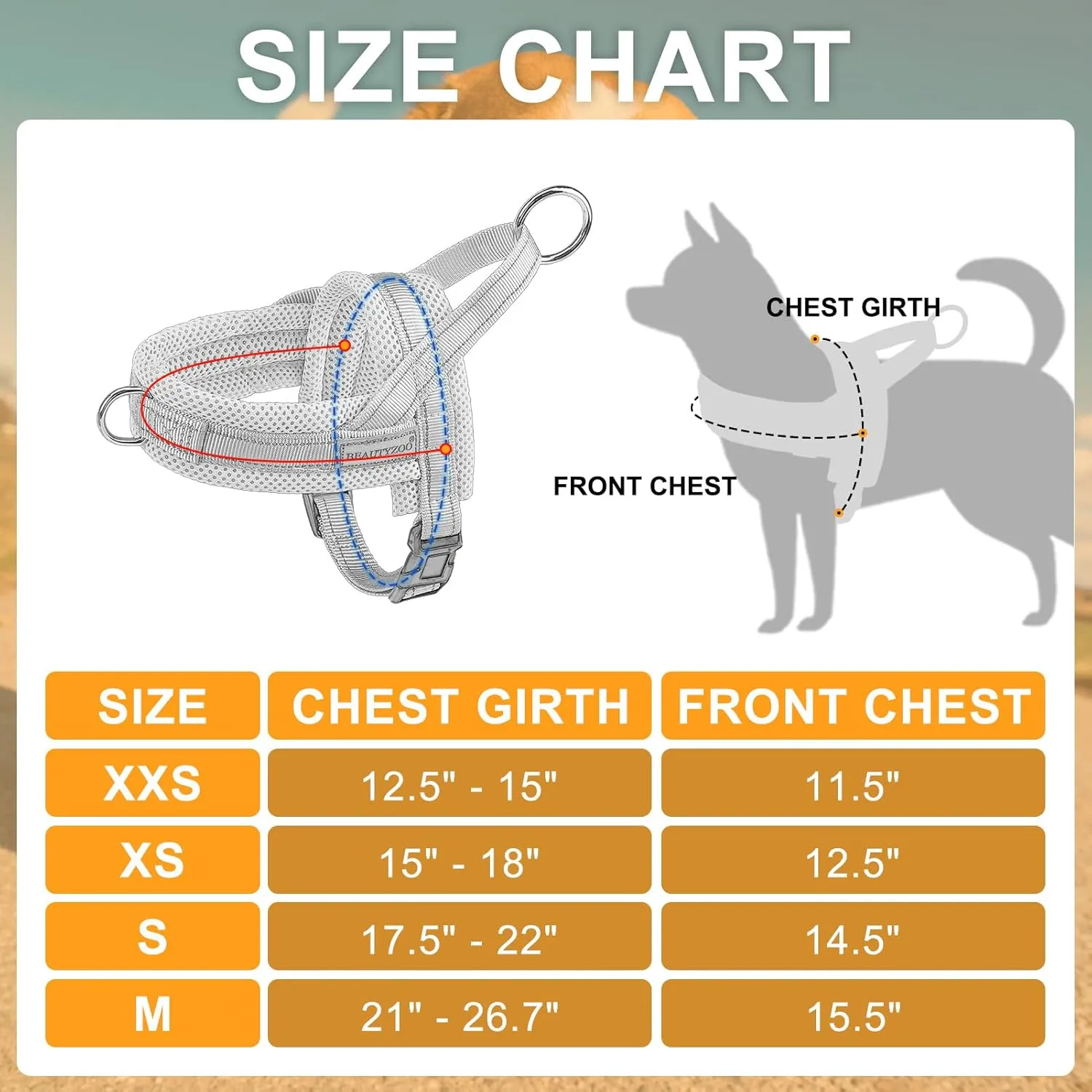 BEAUTYZOO Dog Harness for Small Dogs, No Pull Dog Harness and Leash Set, Escape Proof Puppy Vest Harness with Handle, Reflective Breathable Mesh Padded Harness for Girl Boy Dogs, Beige XXS