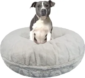 Bessie   Barnie Bagel Dog Bed - Extra Plush Faux Fur Bean Circle Waterproof Lining & Removable Washable Cover Calming Bed, Grey Stone (Bed Blanket), L 42" (Bagel-Gyse-LG)