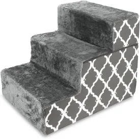 Best Pet Supplies Foldable Foam Pet Steps for Small Dogs & Cats, Portable Ramp Stairs for Couch, Sofa & High Bed Climbing, Non-Slip Balanced Step Support, Paw Safe - Gray Lattice, 3-Step (H: 16.5")