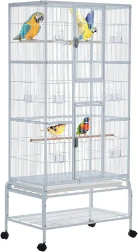 Bird Cage, 69 Inch Parakeet Cage, Extra Large Wrought Iron Feeding Bird Cage with Rolling Stand, for Parakeet, Cockatiels, Conures, Lovebirds, Parrots, Budgie,White