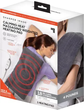 Calming Heat Massaging Weighted Heating Pad by Sharper Image- Weighted Electric Heating Pad with Massaging Vibrations, 9 Settings- 3 Heat, 6 Massage- 18 Relaxing Combinations, 12 x 24, 4 lbs