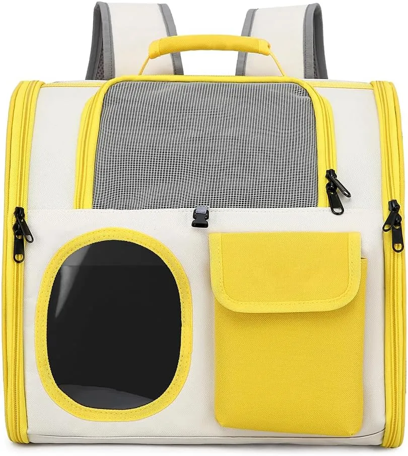 Cat Dog Carrier Backpacks,Pet Backpack Carrier, Bubble Backpack Pet Carriers with Breathable Mesh for Cats Small Dogs Puppies Animals for Travel, Hiking, Camping or Outdoor Use (Yellow)