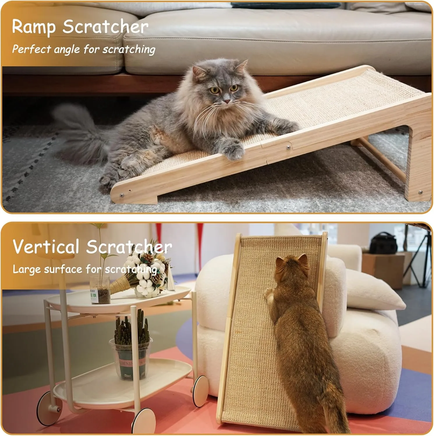 Cat Scratcher, L Shape Scratcher for Indoor Cats, Sisal Scratching Borad, Protecting Furniture Cat Scratch Pad, Cat Scratching with Catnip, Large