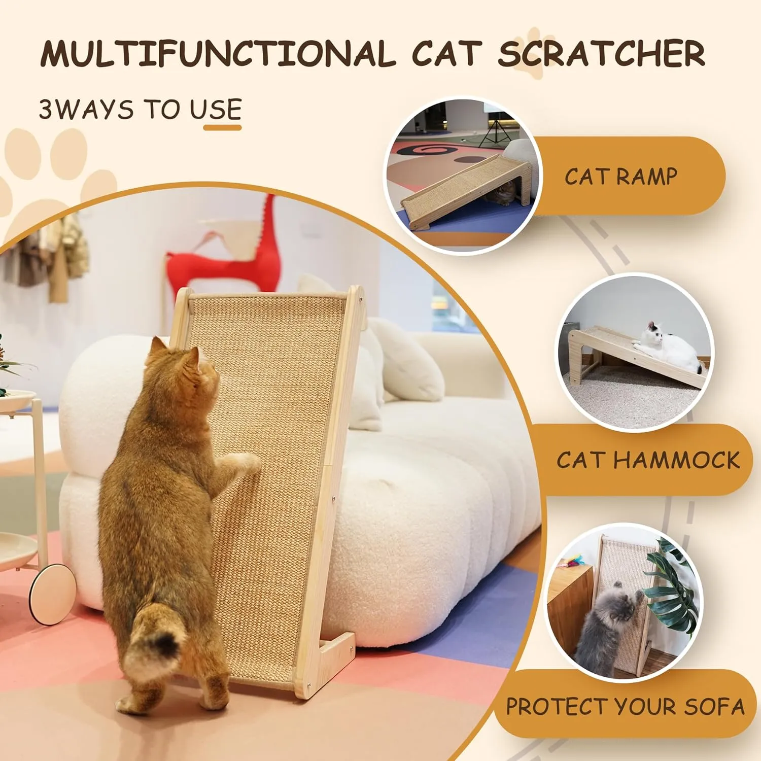 Cat Scratcher, L Shape Scratcher for Indoor Cats, Sisal Scratching Borad, Protecting Furniture Cat Scratch Pad, Cat Scratching with Catnip, Large