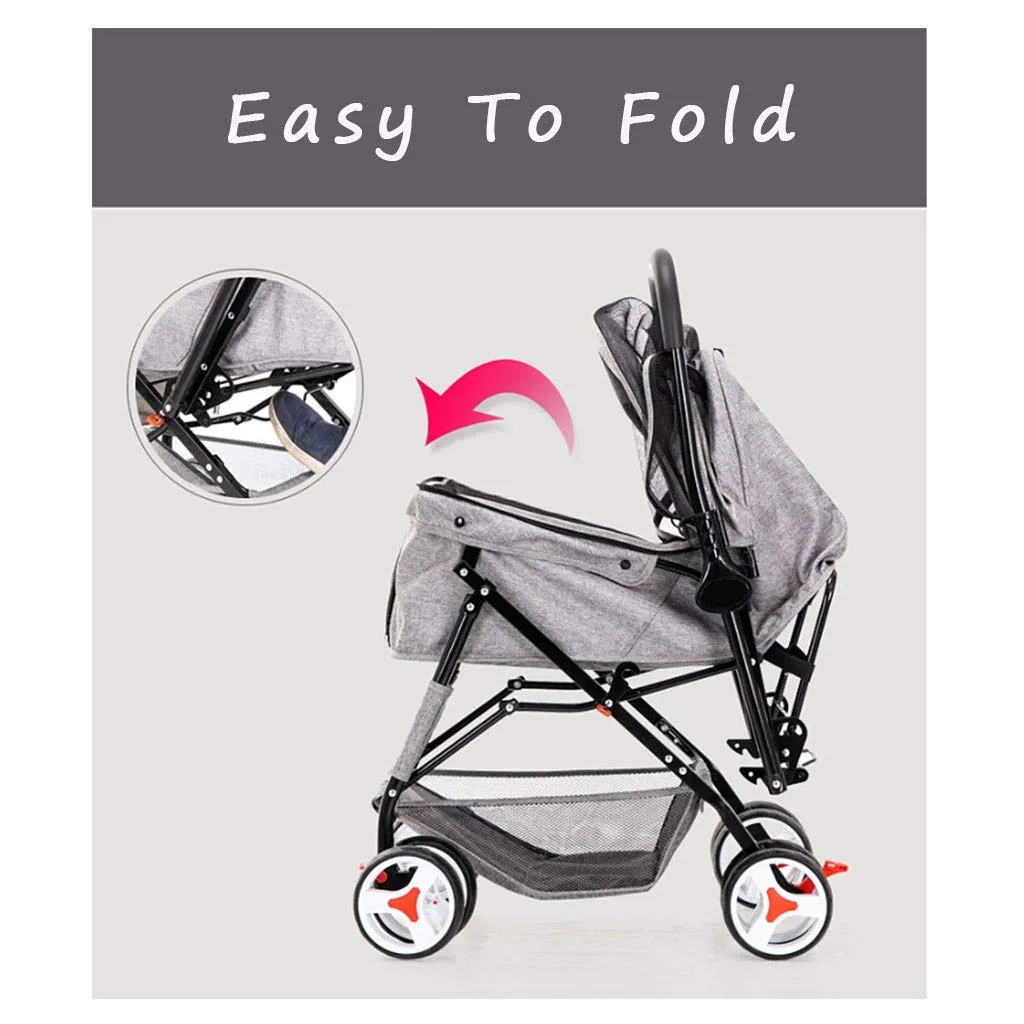 Cat/Dog Stroller Cheap Easy One-Hand Fold, 4 Wheel Dog Strollers for Medium Small Dogs Clearance, Reversible Push Handle Pet Stroller Puppy & Kitten Carrier Extended Cockpit 25in(Blue)