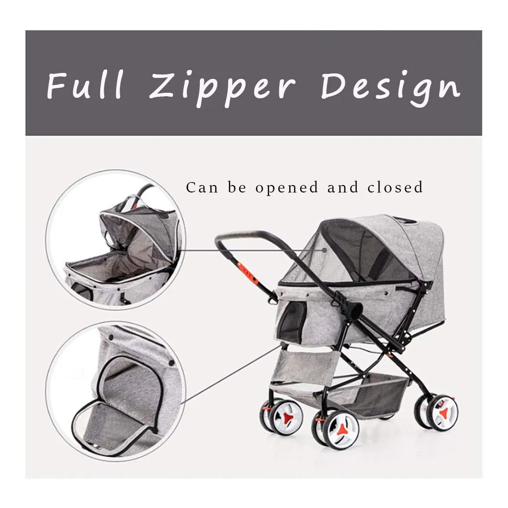 Cat/Dog Stroller Cheap Easy One-Hand Fold, 4 Wheel Dog Strollers for Medium Small Dogs Clearance, Reversible Push Handle Pet Stroller Puppy & Kitten Carrier Extended Cockpit 25in(Blue)