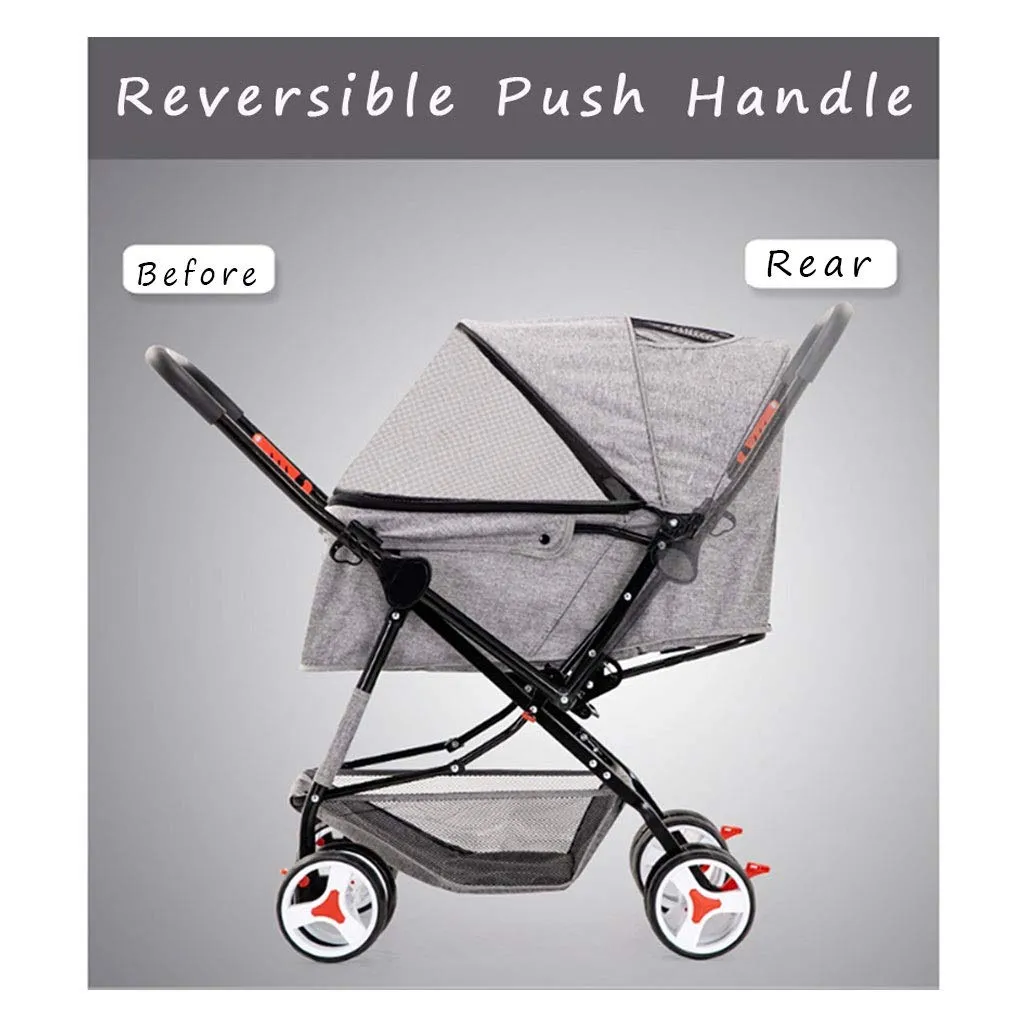 Cat/Dog Stroller Cheap Easy One-Hand Fold, 4 Wheel Dog Strollers for Medium Small Dogs Clearance, Reversible Push Handle Pet Stroller Puppy & Kitten Carrier Extended Cockpit 25in(Blue)