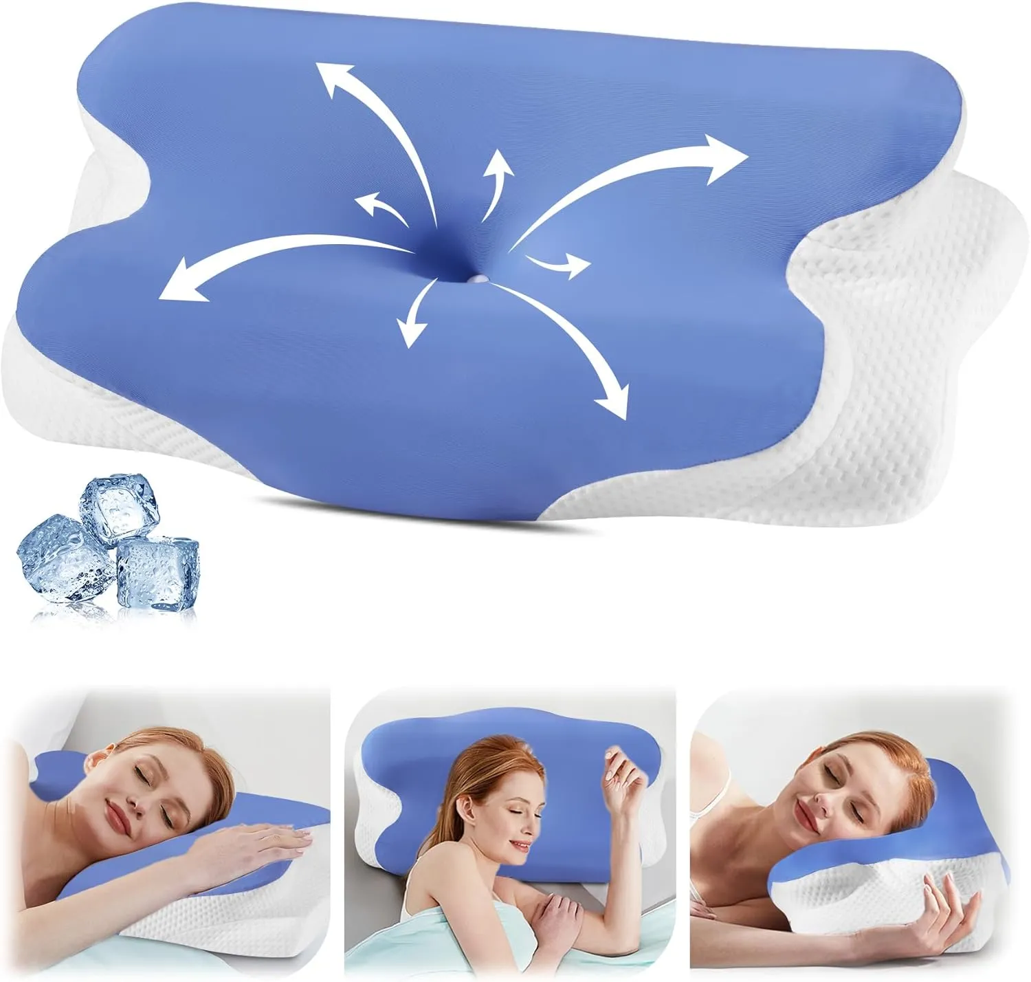 Cervical Neck Pillow for Pain Relief - Ergonomic Memory Foam Pillows for Sleeping, Side Sleeper Pillow for Neck Support, Contour Orthopedic Bed Pillow for Back Stomach Sleepers with Cooling Pillowcase