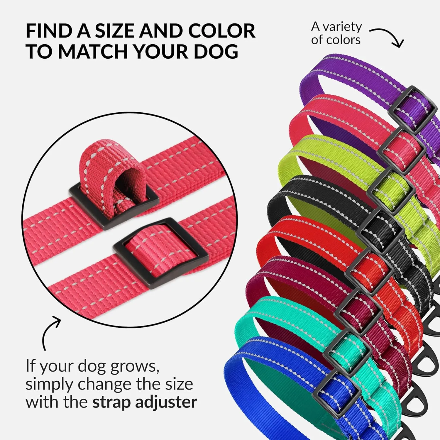 CollarDirect Reflective Martingale Dog Collar Nylon Heavy Duty Training Pet Collars for Small Medium Large Dogs Puppy Black Blue Lime Mint Green Red Pink Purple Red (L, Neck Size 16"-24", Pink)