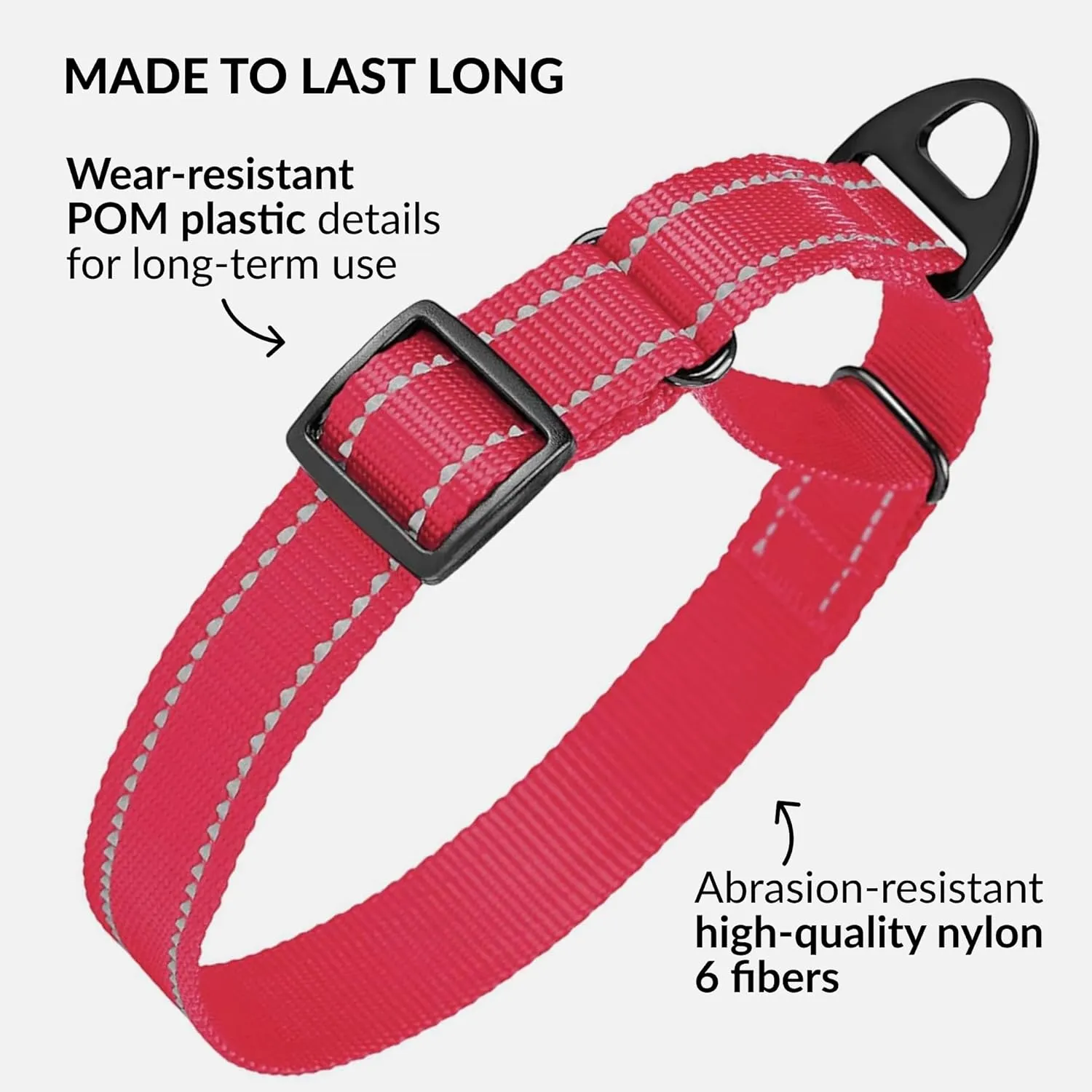CollarDirect Reflective Martingale Dog Collar Nylon Heavy Duty Training Pet Collars for Small Medium Large Dogs Puppy Black Blue Lime Mint Green Red Pink Purple Red (L, Neck Size 16"-24", Pink)