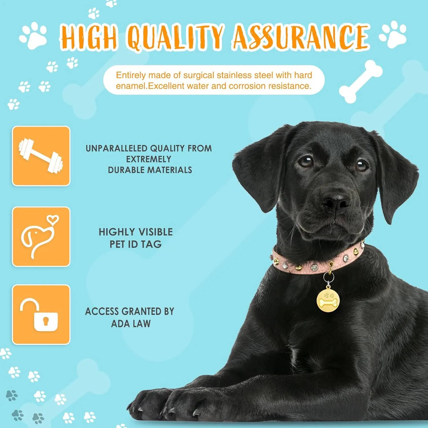 Custom Engraved Pet ID Charm Tag Jewelry  Made in USA Heavy Duty Embossed High-Relief Personalized Dog Identification Tags - 1" -PVD Rose Gold/Flower