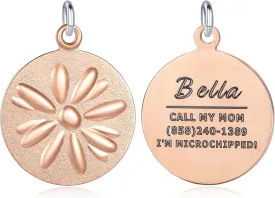 Custom Engraved Pet ID Charm Tag Jewelry  Made in USA Heavy Duty Embossed High-Relief Personalized Dog Identification Tags - 1" -PVD Rose Gold/Flower