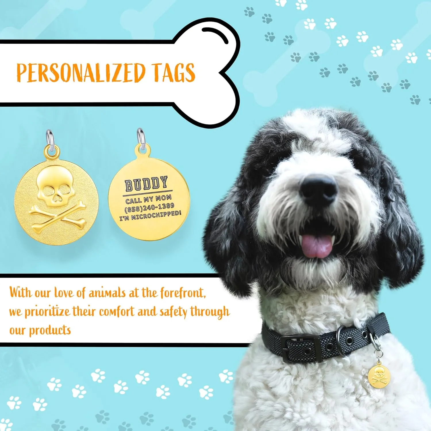 Custom Engraved Pet ID Charm Tag Jewelry  Made in USA Heavy Duty Embossed High-Relief Personalized Dog Identification Tags - 1" -PVD Rose Gold/Flower