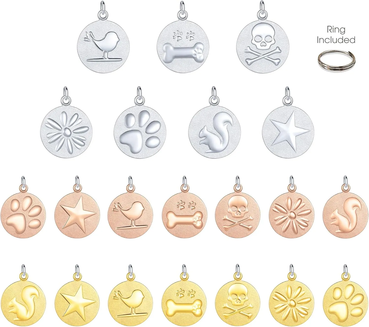 Custom Engraved Pet ID Charm Tag Jewelry  Made in USA Heavy Duty Embossed High-Relief Personalized Dog Identification Tags - 1" -PVD Rose Gold/Flower