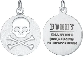 Custom Engraved Pet ID Charm Tag Jewelry  Made in USA Heavy Duty Embossed High-Relief Personalized Dog Identification Tags - 1" -Stainless/Crossbone