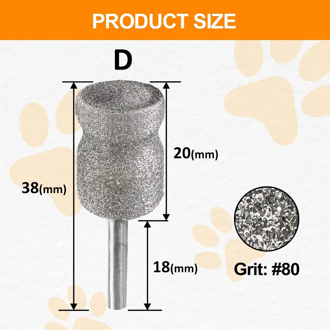 Diamond Rotary Pet Nail Grinder Replacement Heads Dog Nail Grinder Bit-BGTEC 2PCS 1/8" Diamond Replaceable Tip for Pet Claw Grooming(D)