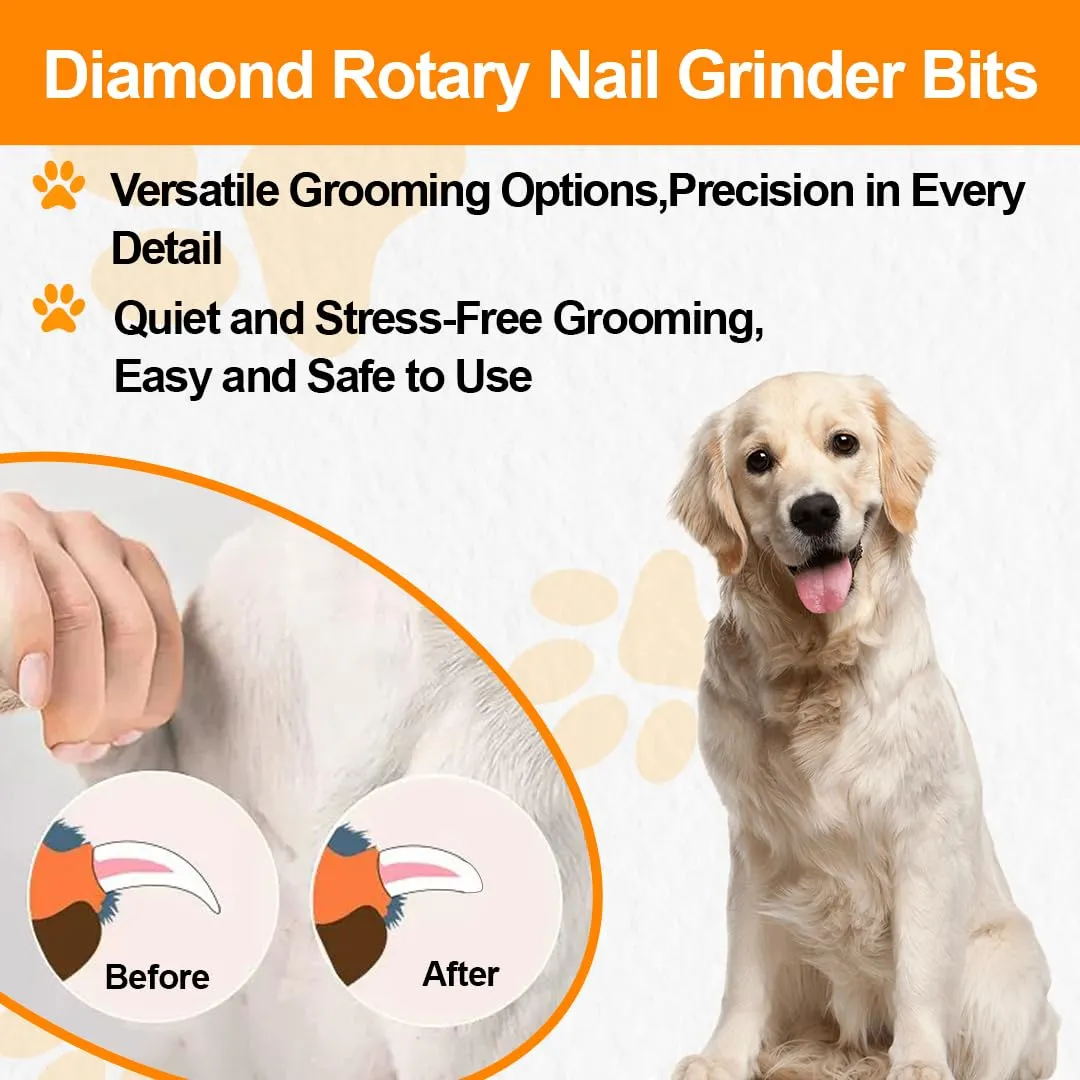 Diamond Rotary Pet Nail Grinder Replacement Heads Dog Nail Grinder Bit-BGTEC 2PCS 1/8" Diamond Replaceable Tip for Pet Claw Grooming(D)