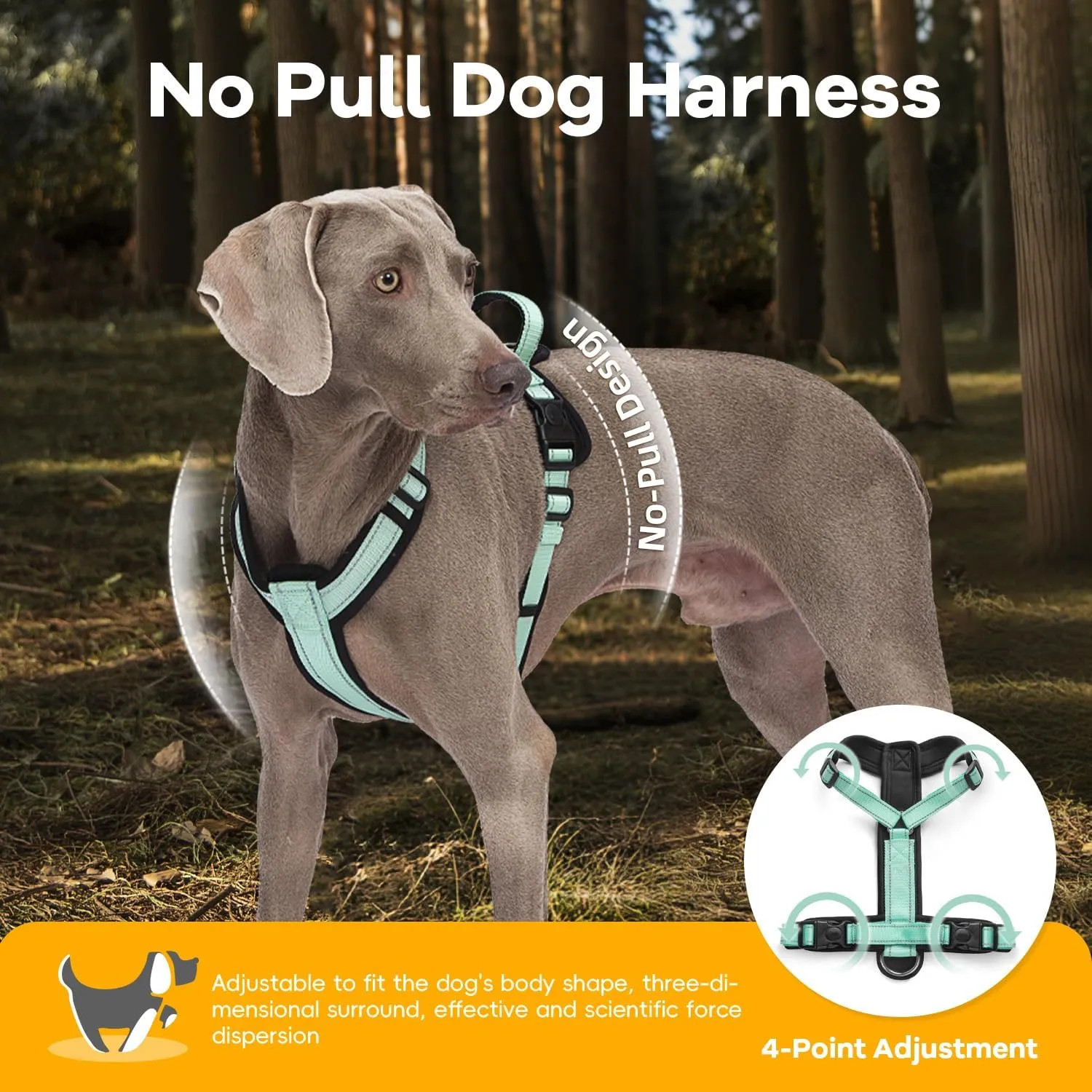 Dog Harness with Security Lock Buckle for Small Medium Large Dogs, Adjustable Dog Cooling Vest, Reflective No Pull No Choke Harness for Trail Running, Walking, Hiking, Camping