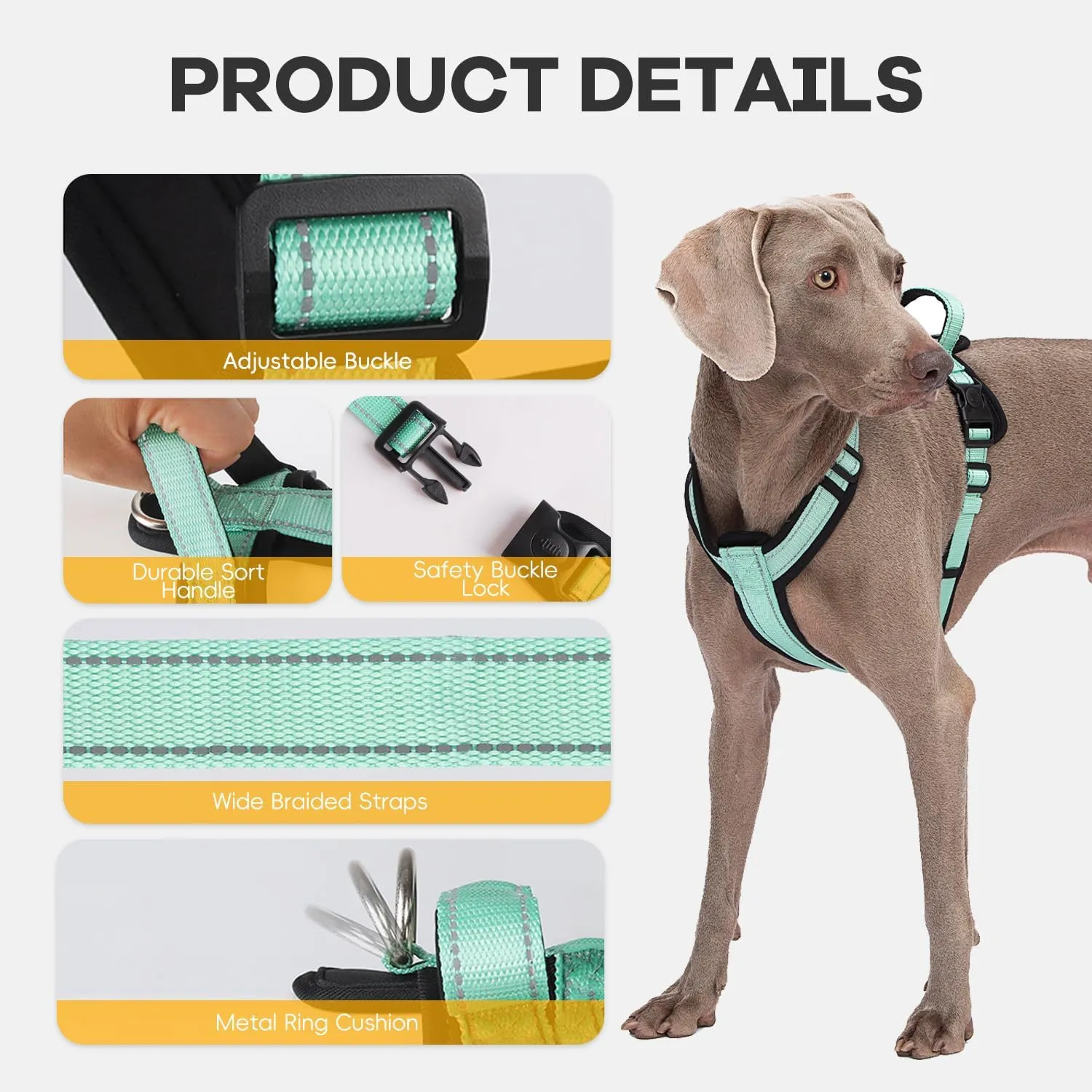 Dog Harness with Security Lock Buckle for Small Medium Large Dogs, Adjustable Dog Cooling Vest, Reflective No Pull No Choke Harness for Trail Running, Walking, Hiking, Camping