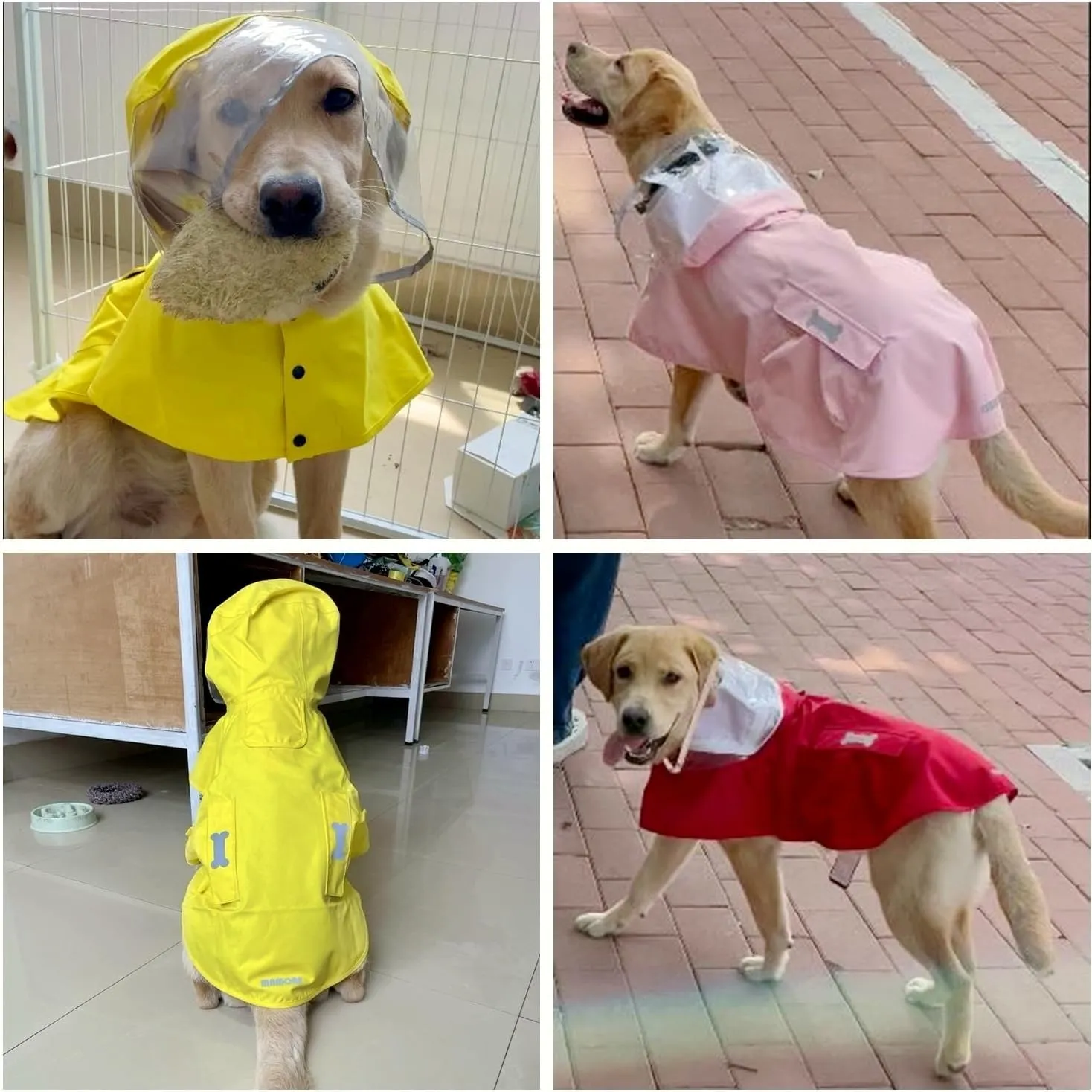 Dog Raincoat,Waterproof Rain Poncho with Hoodie, High Reflective Adjustable Pet Rain Jacket with Leash Hole for Small Medium and Large Dogs (Yellow, Medium)